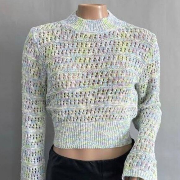 Zara pastel crochet knit cotton crop sweater - Picture 1 of 7